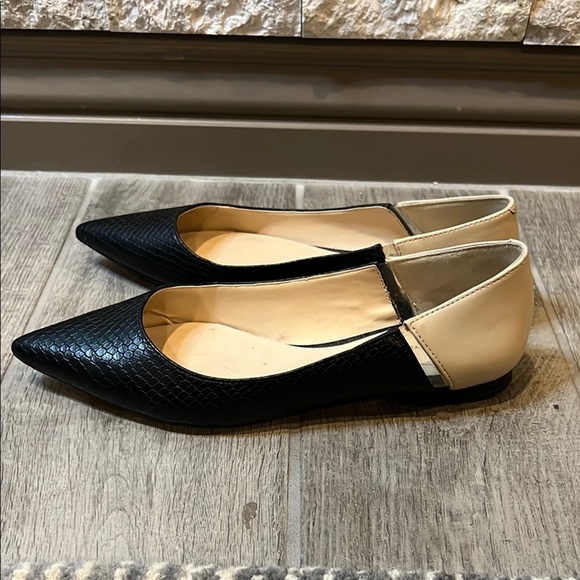 Zara Black/Beige Pointed Toe Flats with Textured Finish, size 38/US 7 1/2 - Picture 6 of 11